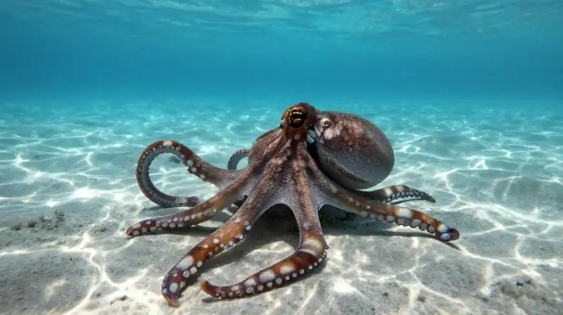 A mimic octopus shapes itself like a sea snake