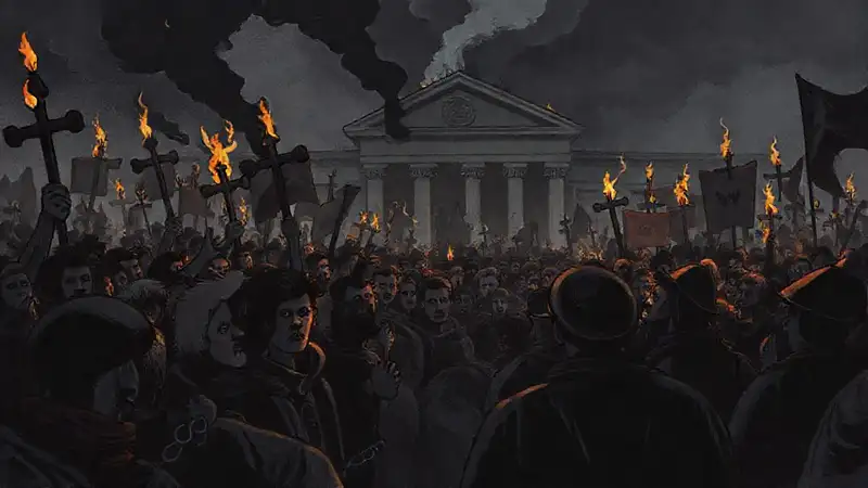 Protestors faced armed guards in darkness
